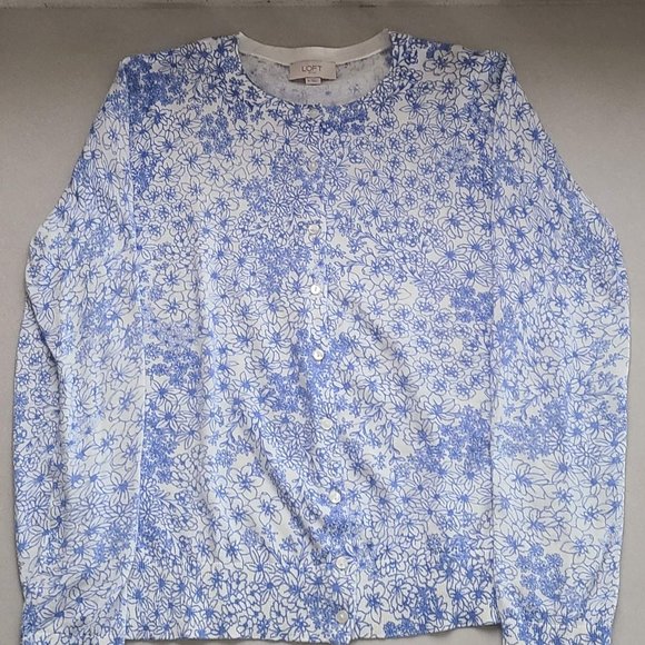 Blue & White Floral Cardigan, Loft - Picture 3 of 10